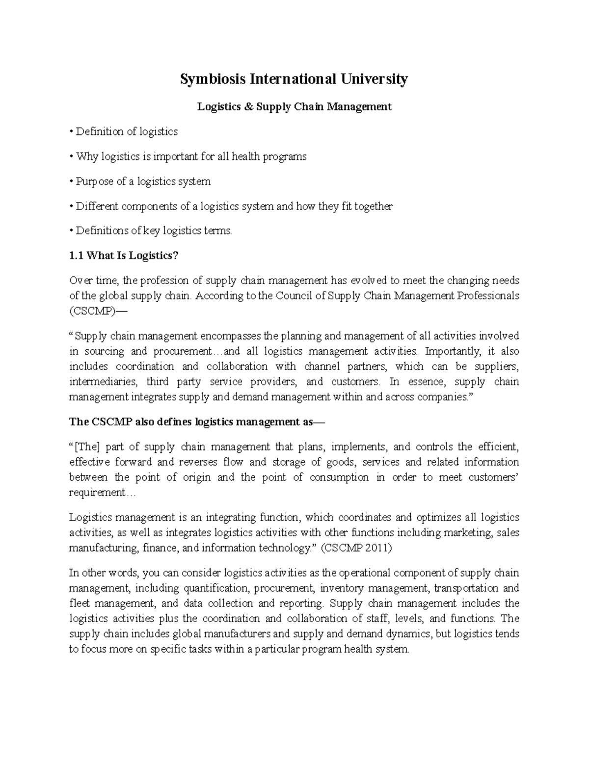 Logistics Notes - MBA: An Overview of Health Logistics Systems - Studocu