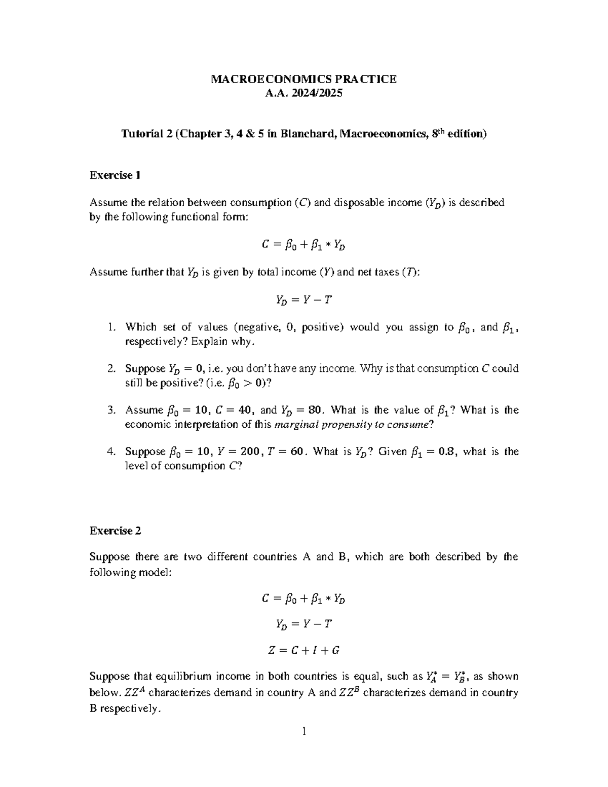 MACROECONOMICS PRACTICE A.A. Problem Set 2 (Chapters 3-5) Exercises ...