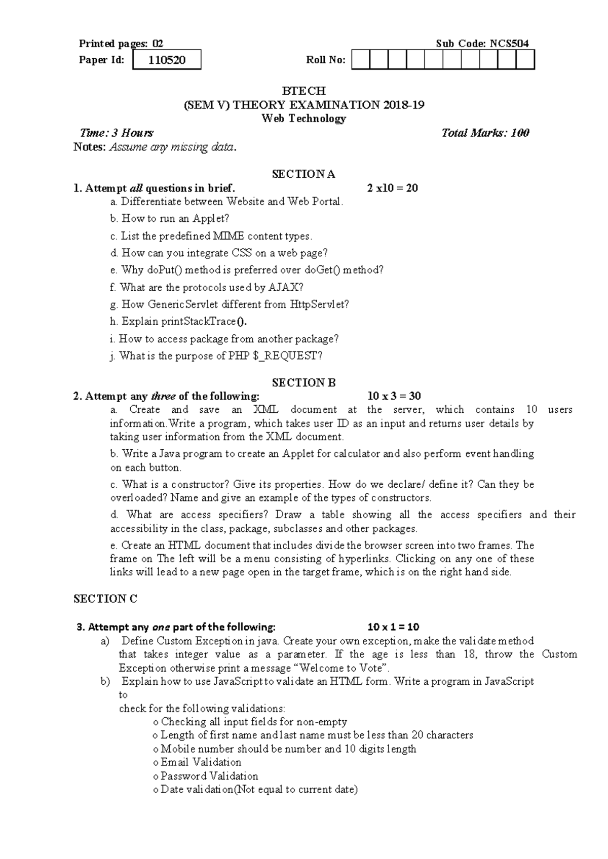 NCS504 BTECH (SEM V) Web Technology Theory Exam Notes - Studocu