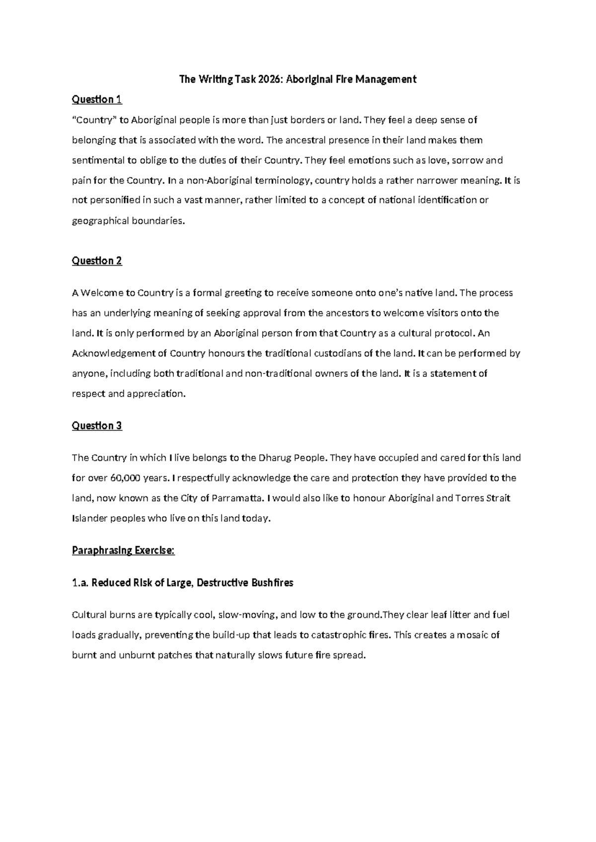 Writing Task 2026: Key Benefits of Aboriginal Fire Management - Studocu