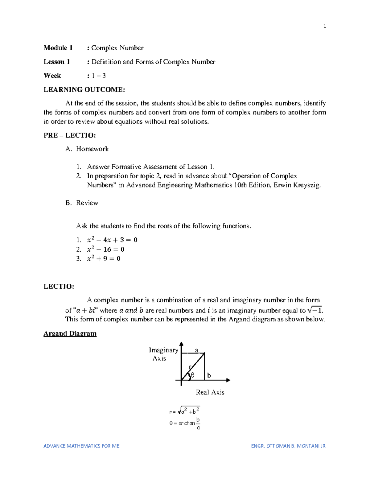 Module 1: Complex Numbers - Lesson 1 Overview and Forms - Studocu