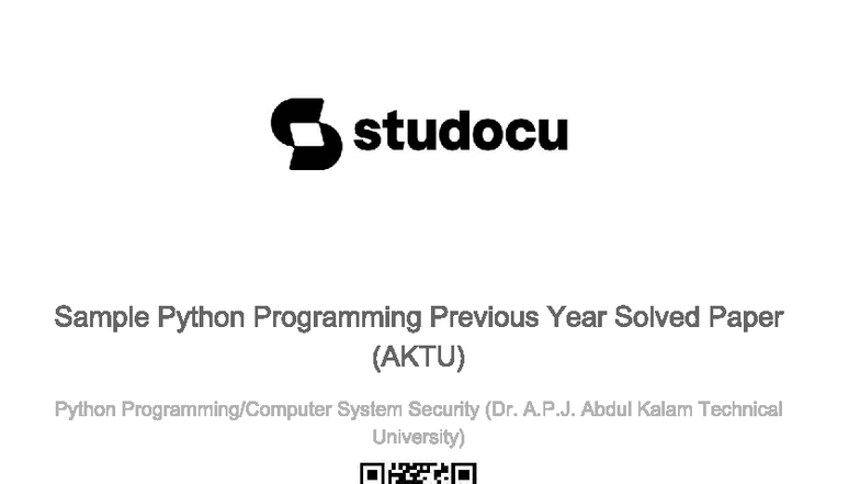 Python Programming Previous Year Solved Paper (AKTU) - SEM IV - Studocu