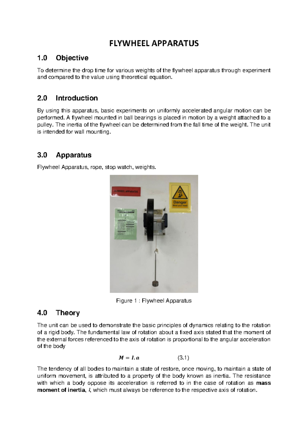 Flywheel Apparatus Experiment Report MEC291: Drop Time Analysis - Studocu