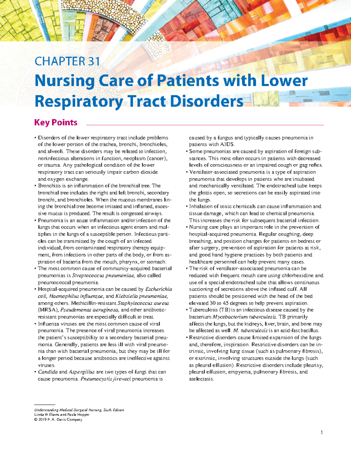 Nursing Care of Lower Respiratory Tract Disorders - Ch31 Notes - Studocu