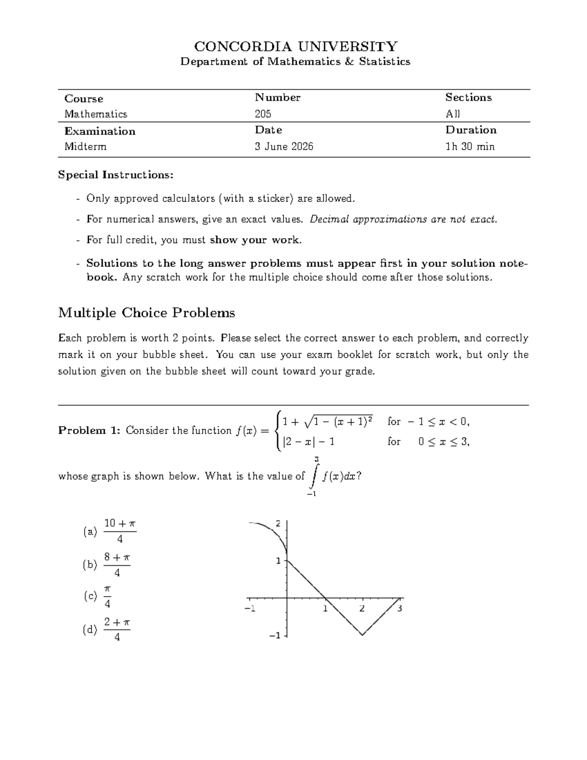 Math 205 Midterm Exam Solutions - Summer 2026 - Studocu