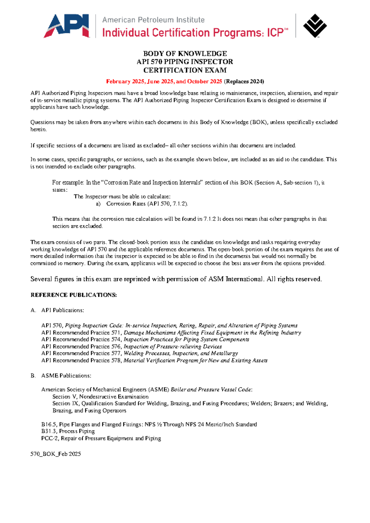 BOK API 570 Piping Inspector Certification Exam Guide - Feb 2025 - Studocu