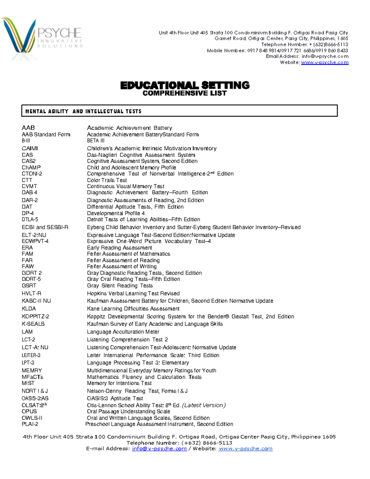 2025 Product List for Educational Assessments and Tests - Studocu