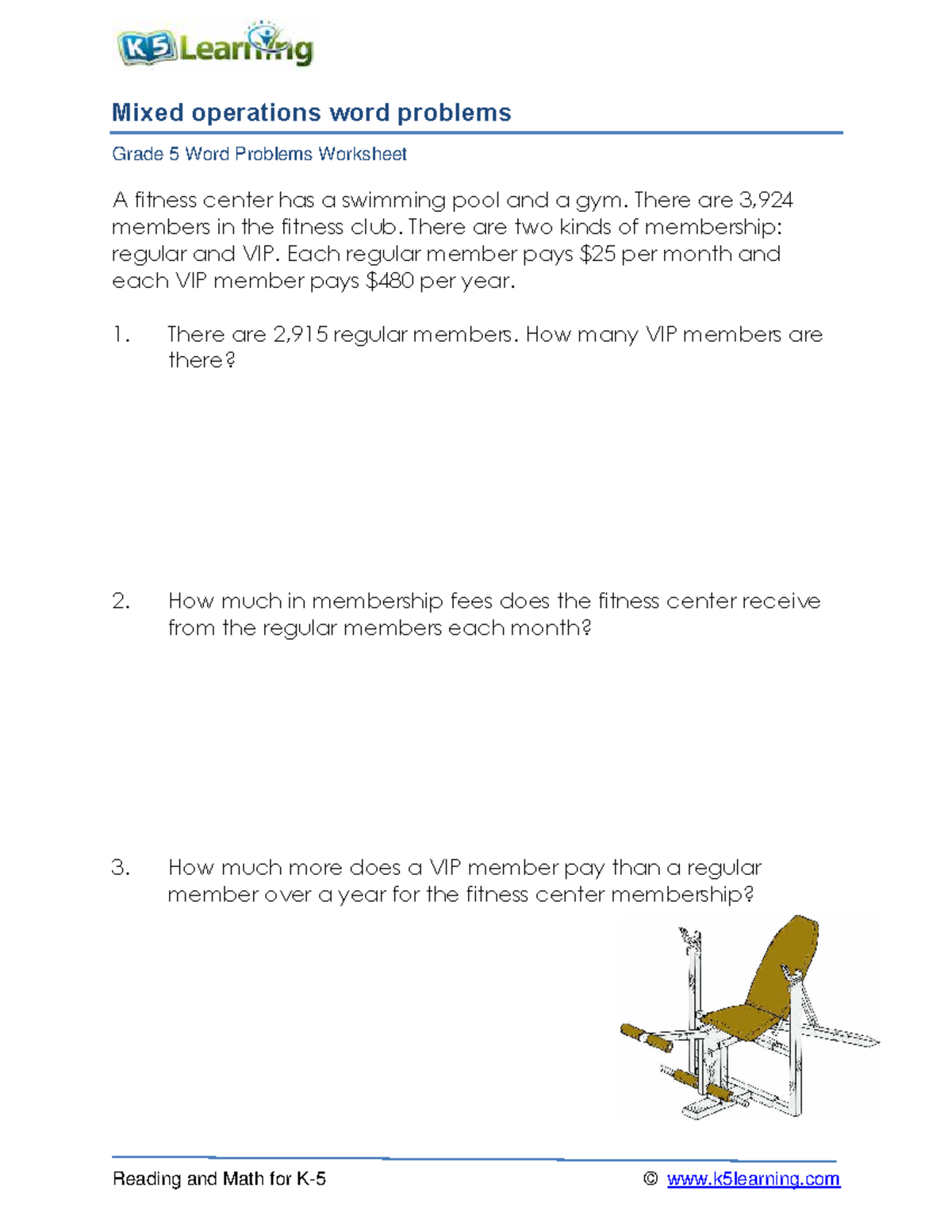 Grade 5 word problems mixed operations d - Reading and Math for K- 5 ...