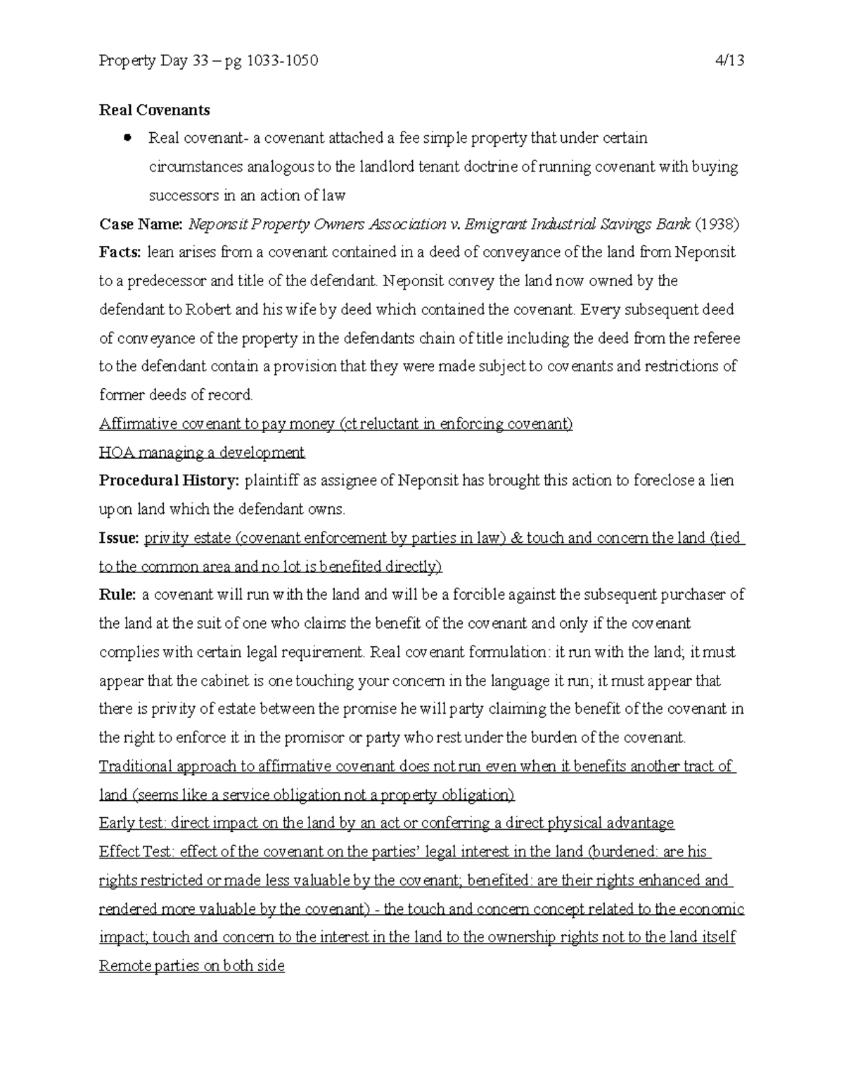 Day 33 – pg 1033-1050 - Professor Bulter - Real Covenants Real covenant ...