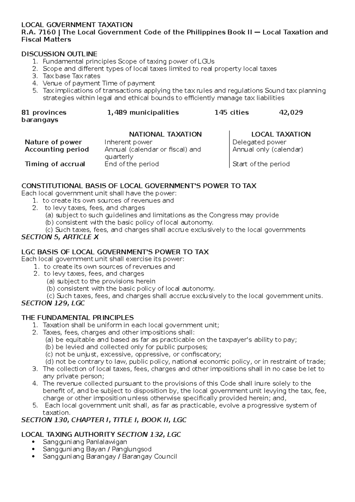 R.A. 7160 Local Government Taxation: Key Principles and Regulations ...