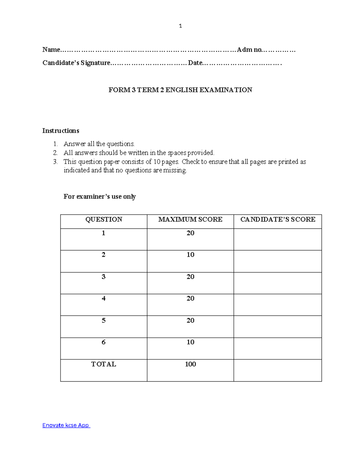 English F3 Term 2 Midterm Exam Questions and Instructions - Studocu
