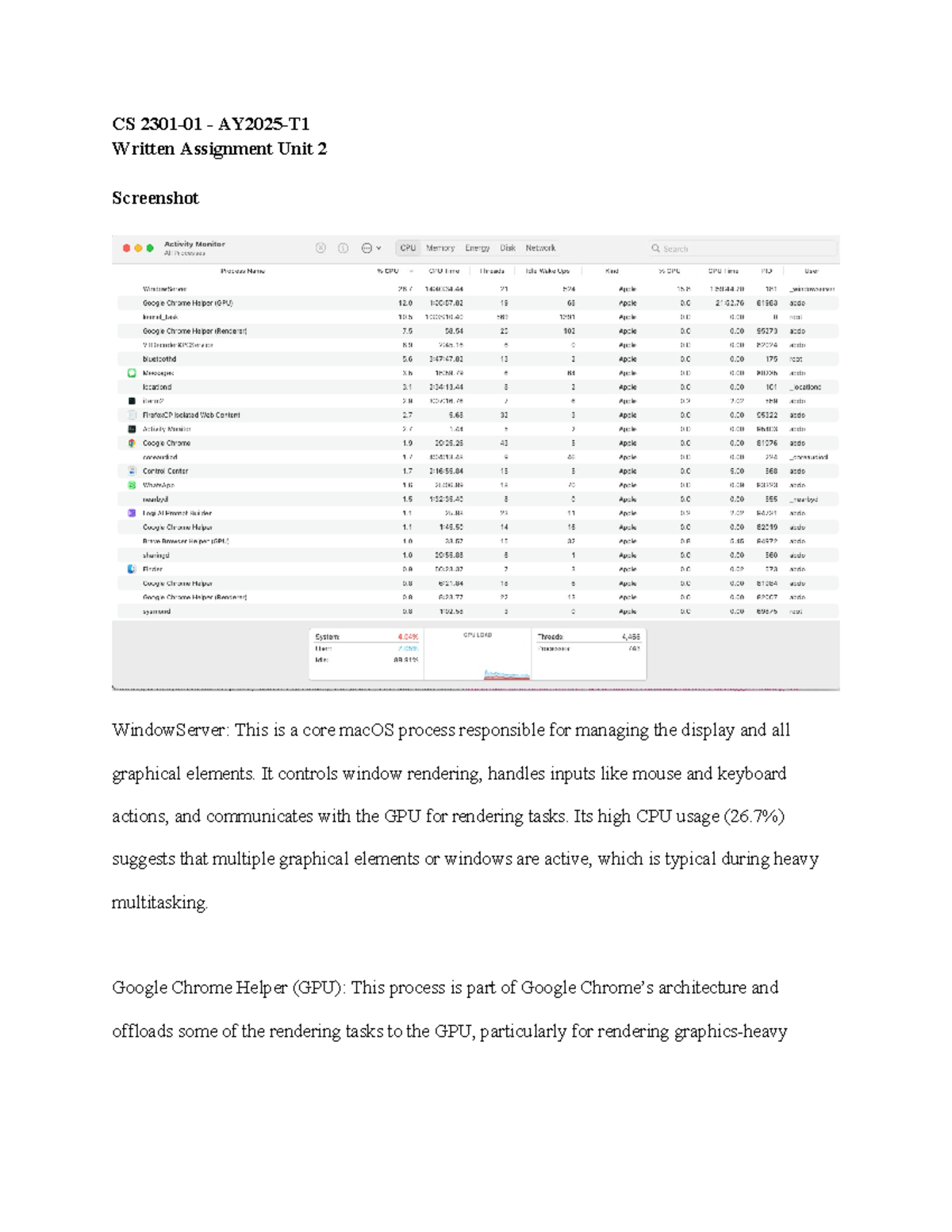 Written Assignment Unit 2 - CS 2301 - CS 2301-01 - AY2025-T Written ...
