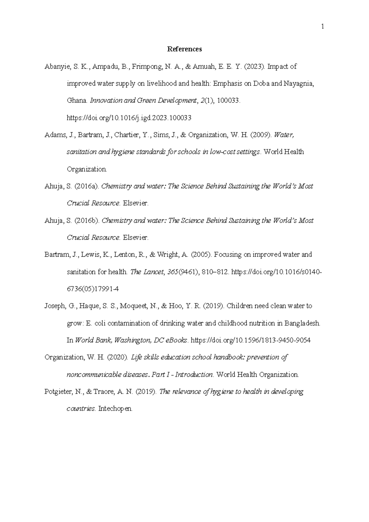 References for Water Supply and Health Studies: A Comprehensive List ...