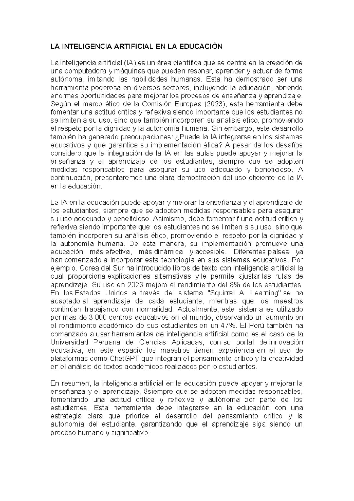 LA INTELIGENCIA ARTIFICIAL EN LA EDUCACIÓN: OPORTUNIDADES Y DESAFÍOS ...