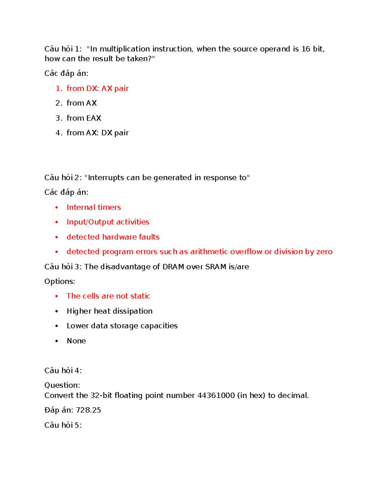 TN KTMT 2 - Quiz Questions on Assembly Language and CPU Architecture ...