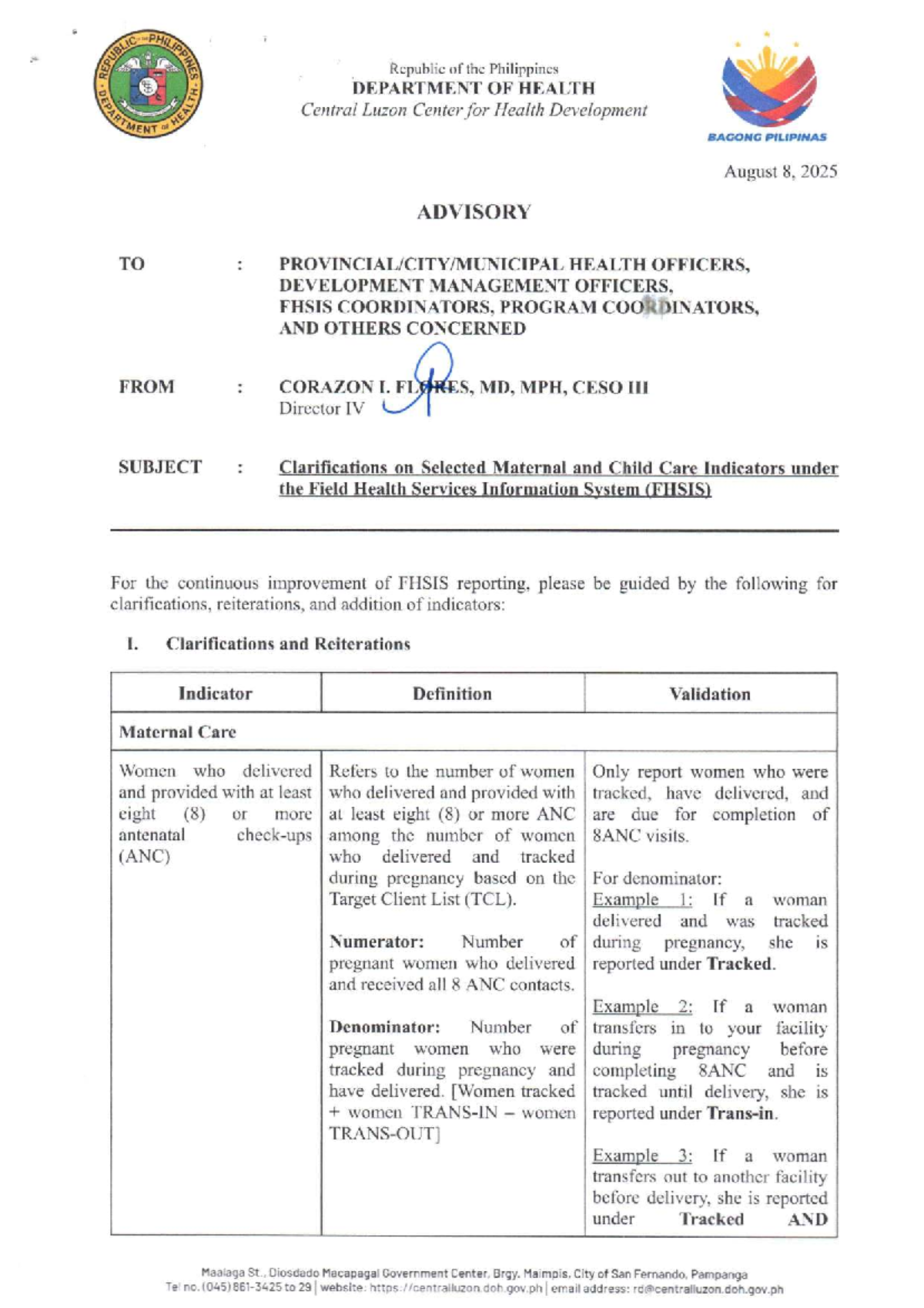 Advisory on Maternal & Child Care Indicators (FHSIS) - Studocu