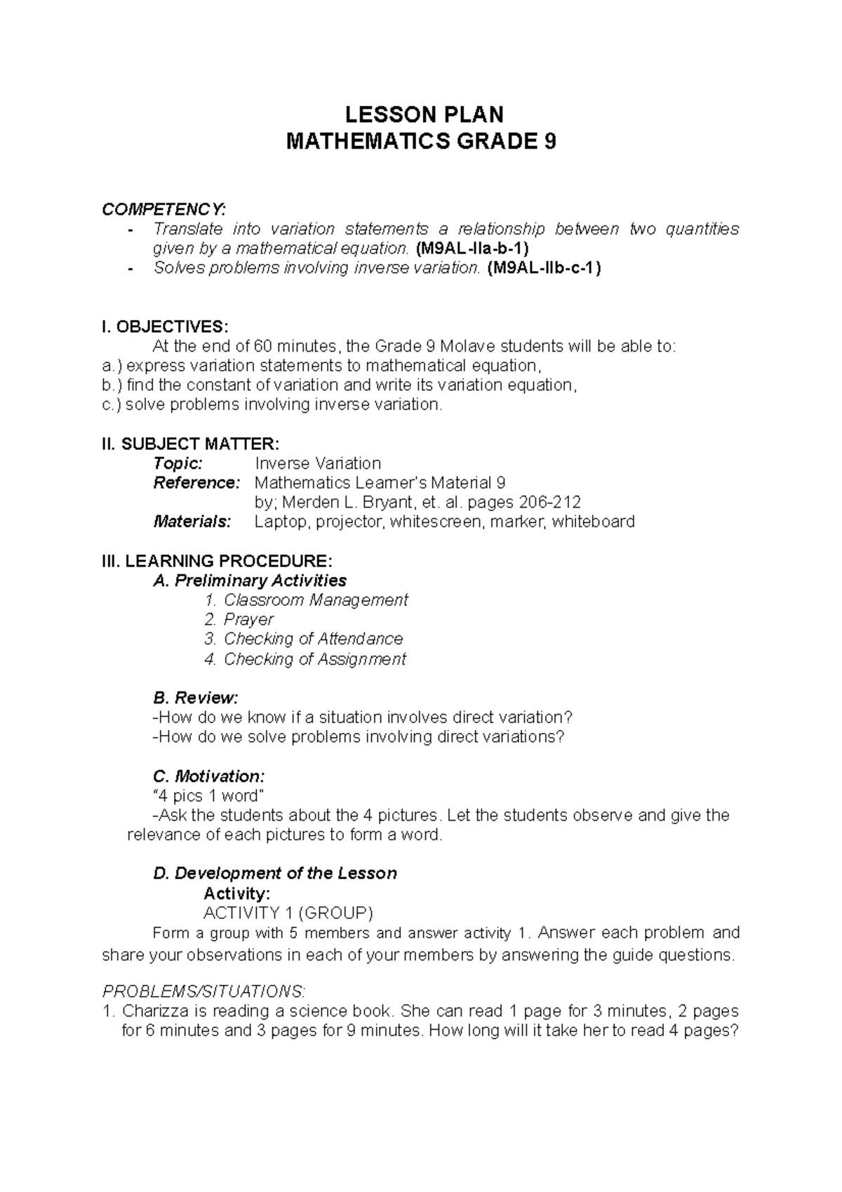 Grade 9 LP for MPRE - FOR REFERENCE OF TEACHER ARNOLD APEROCHO - LESSON ...