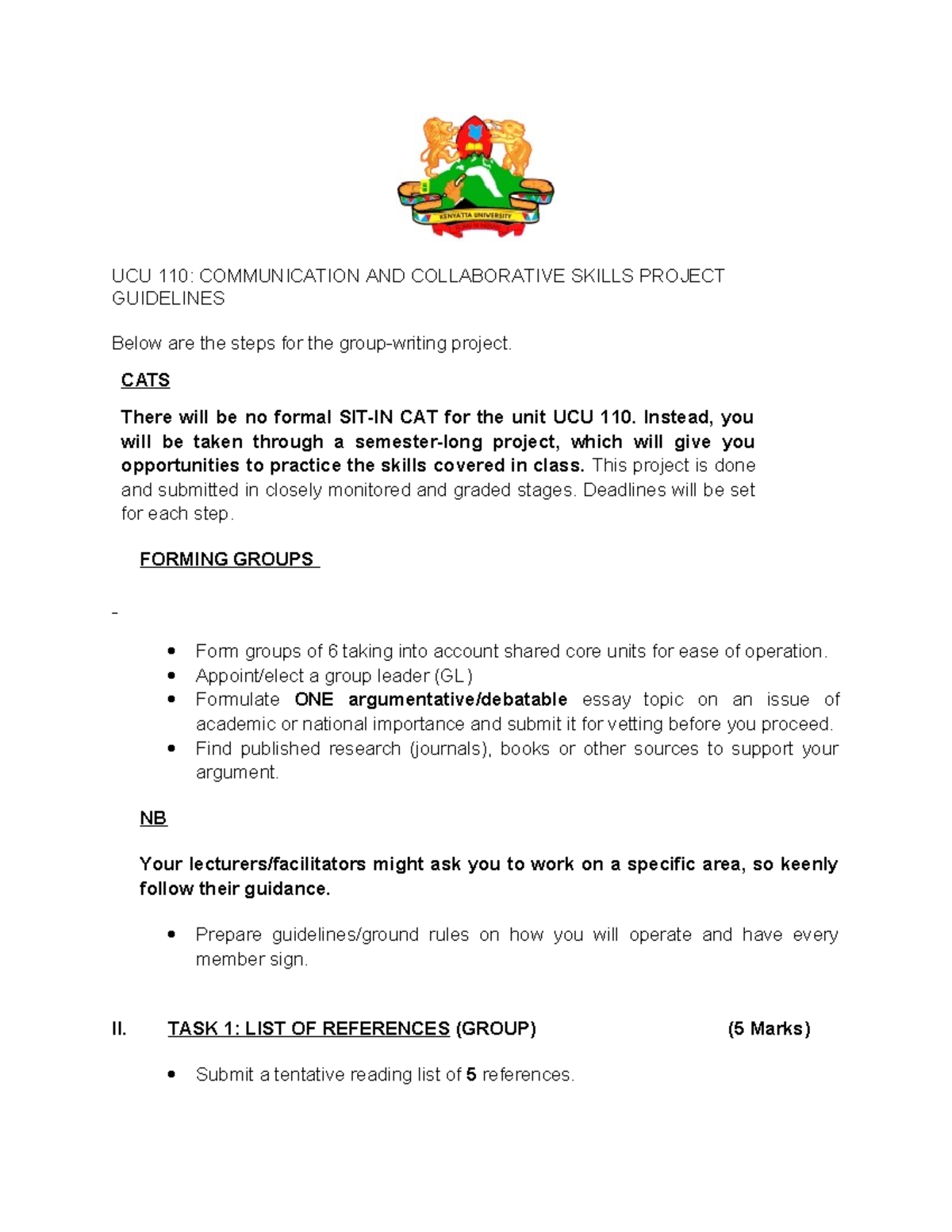 UCU 110 Project Guidelines for Group Argumentative Essay - Studocu