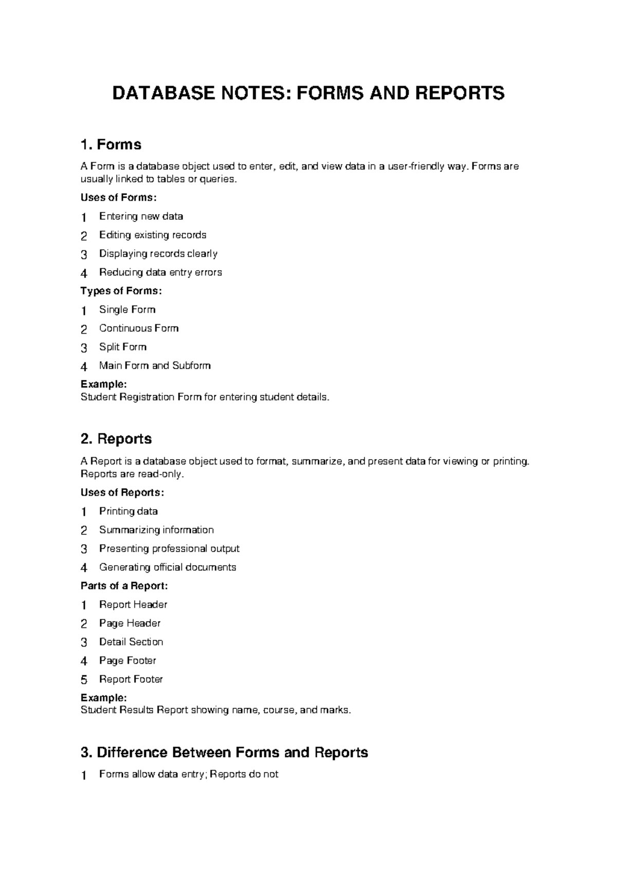 DATABASE NOTES: FORMS AND REPORTS OVERVIEW - Studocu