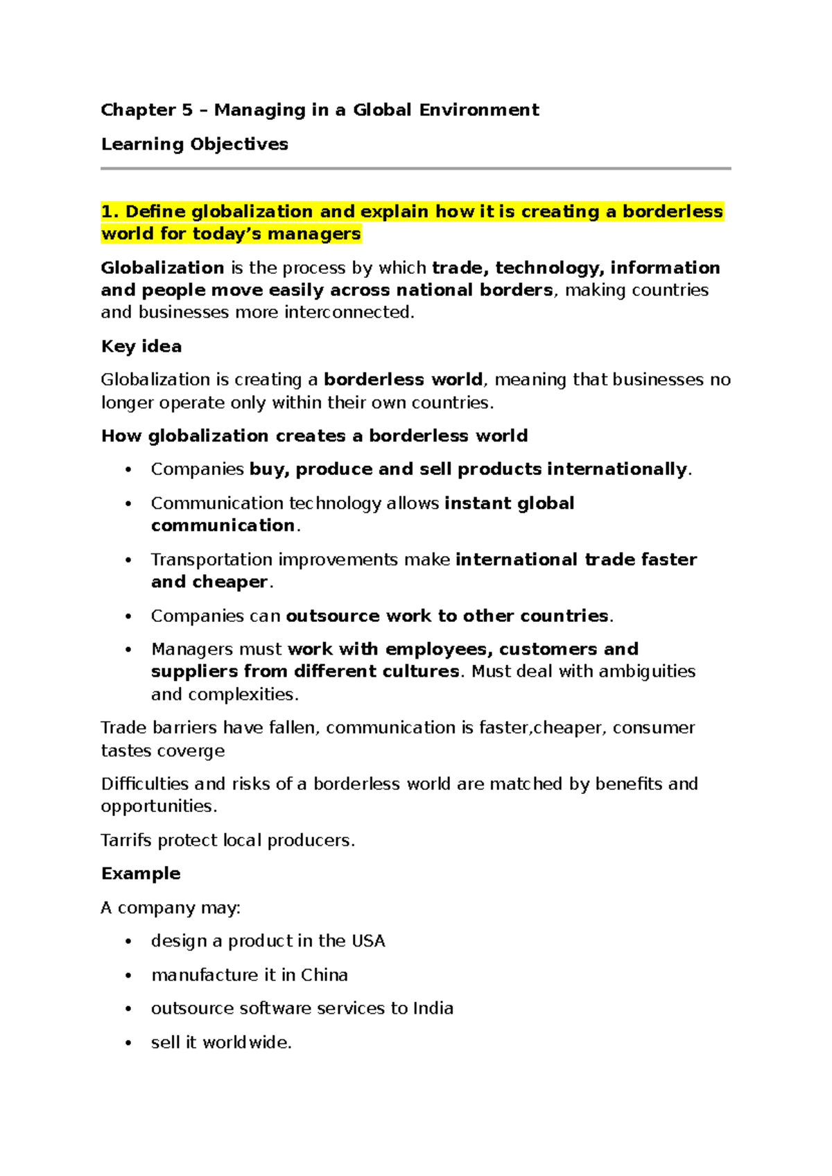 Obs Chapter 5 - Managing in a Global Environment Notes - Studocu