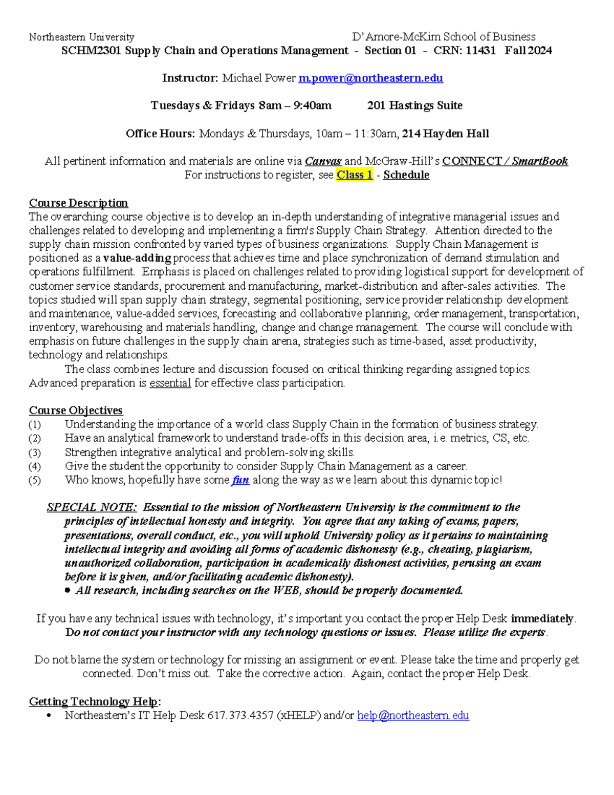 SCHM2301 Syllabus: Supply Chain & Operations Management Fall 2024 - Studocu