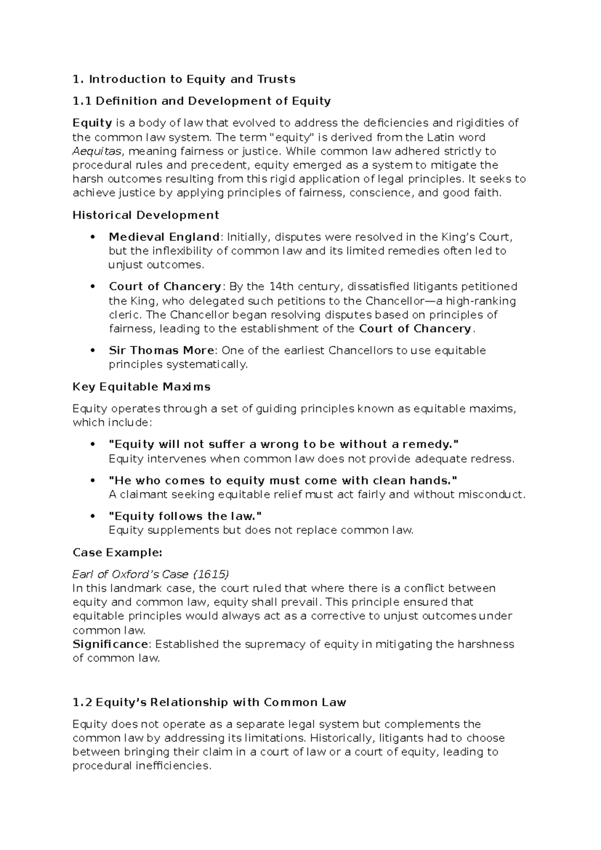 Trusts Revision Notes for Law Course: Equity and Trusts Overview - Studocu