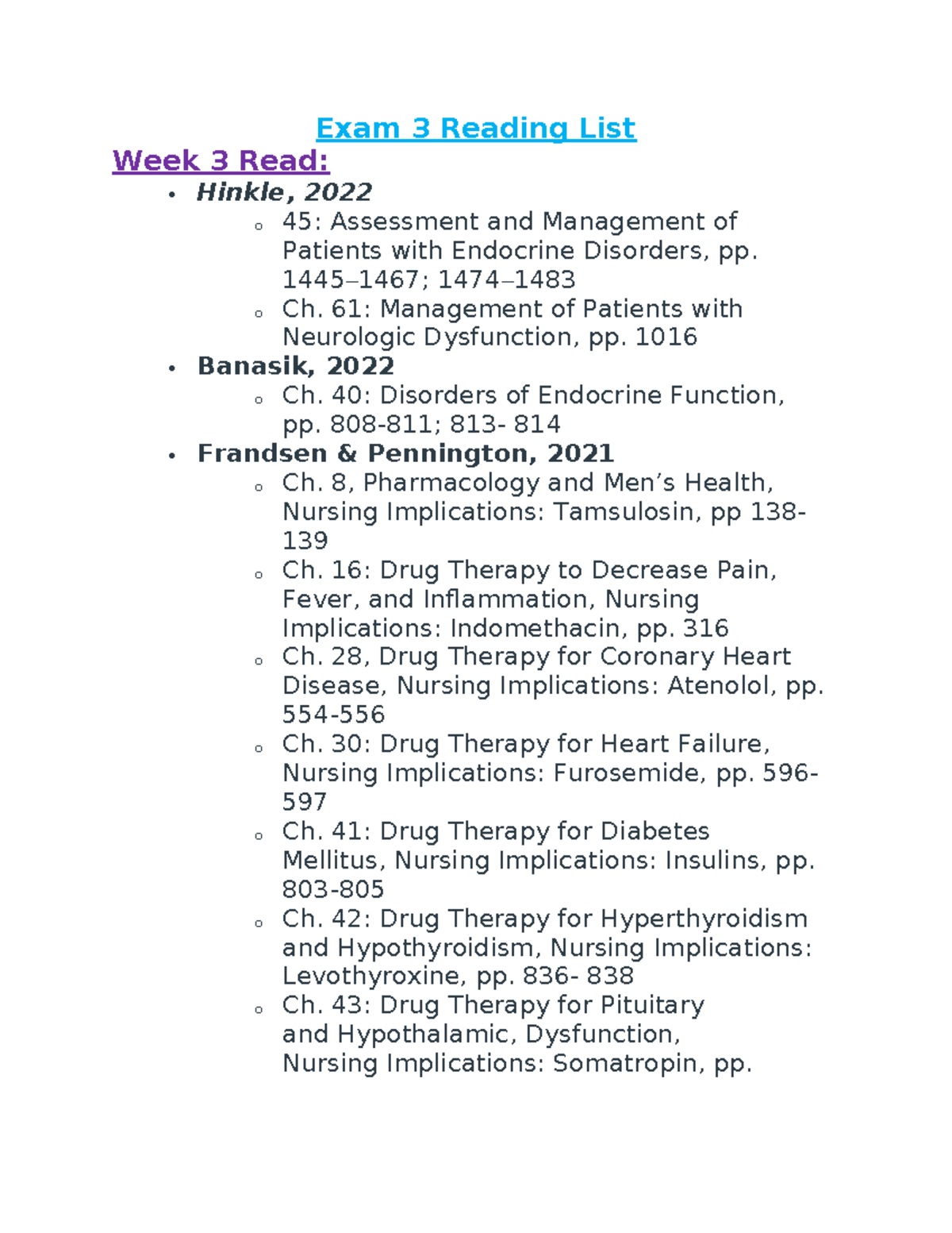 Exam 3 Review AH3 - Essential Reading for Adult Health III - Studocu