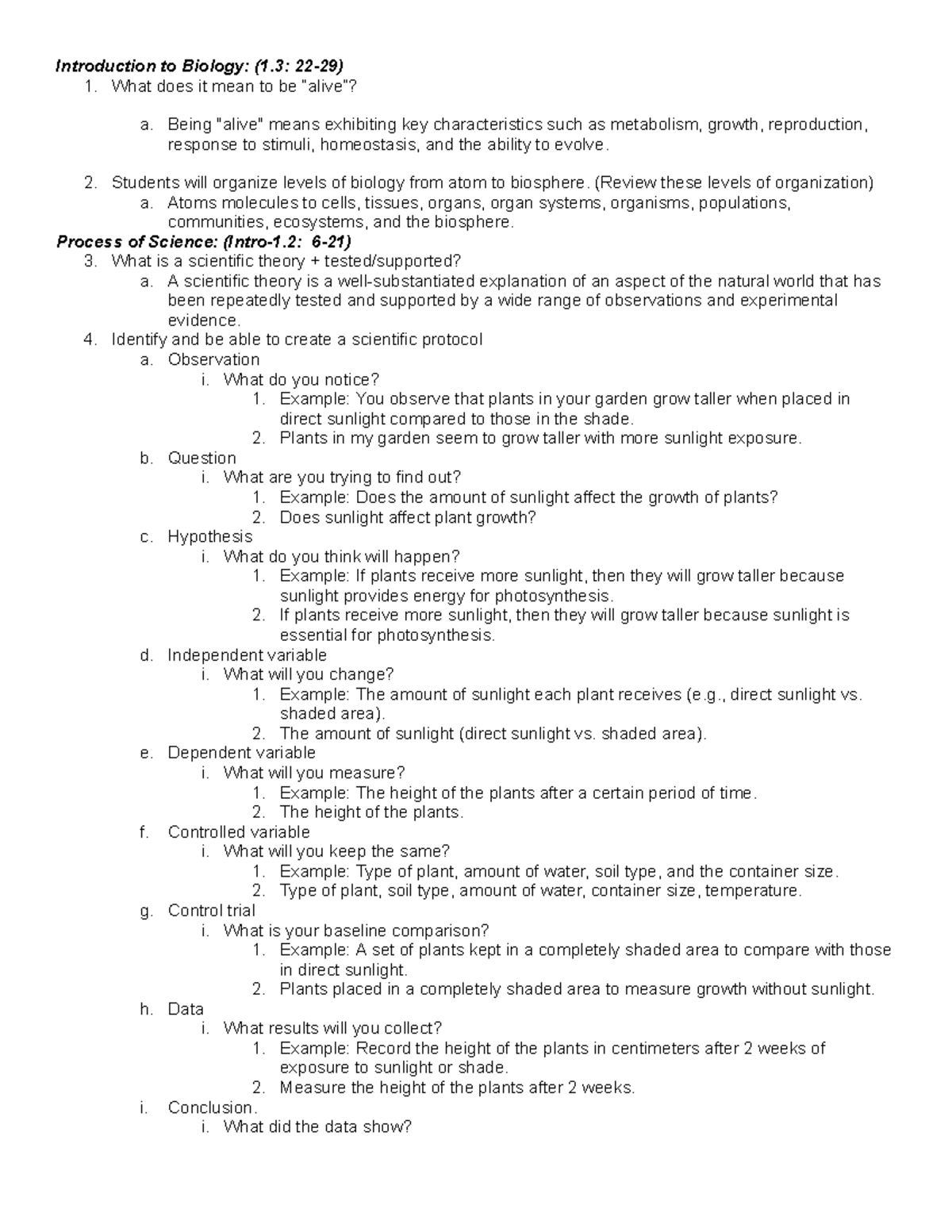 Biology Study Guide for First Semester (BIOL 101) 2024 - Studocu