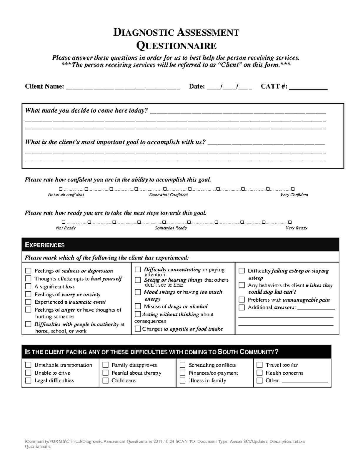 CATT Diagnostic Assessment Questionnaire - Intake Form 2017 - Studocu