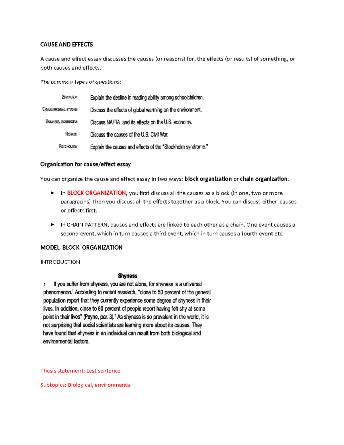 CAUSE AND EFFECTS: Essay Structure & Organization Techniques - Studocu