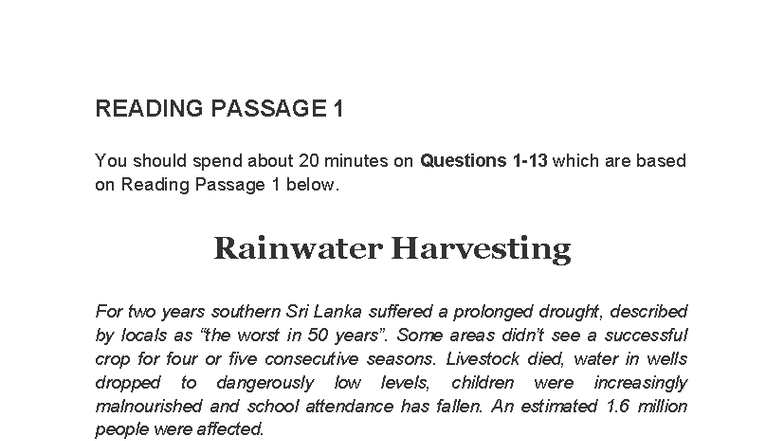 IELTS Reading Passage 1 & 2 Practice Questions and Answers - Studocu