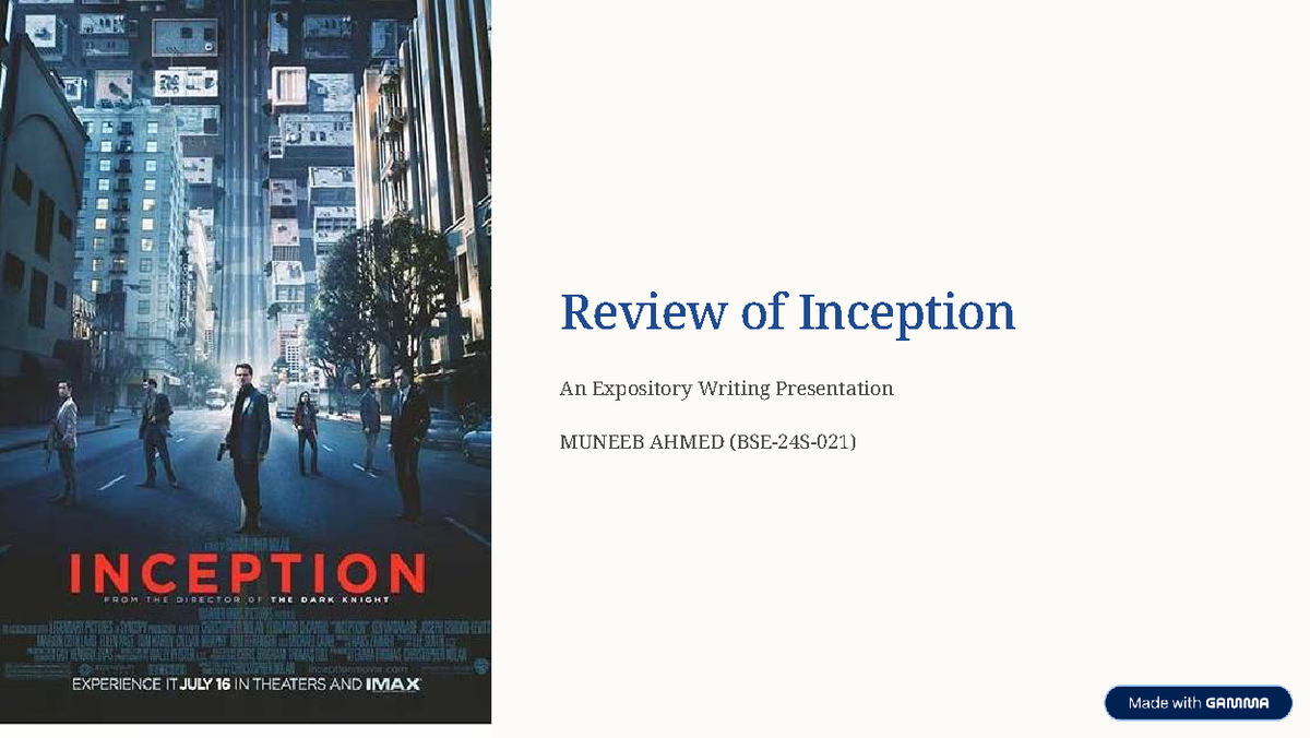 MUNEEB AHMED's Review of Inception: An Expository Analysis - Studocu