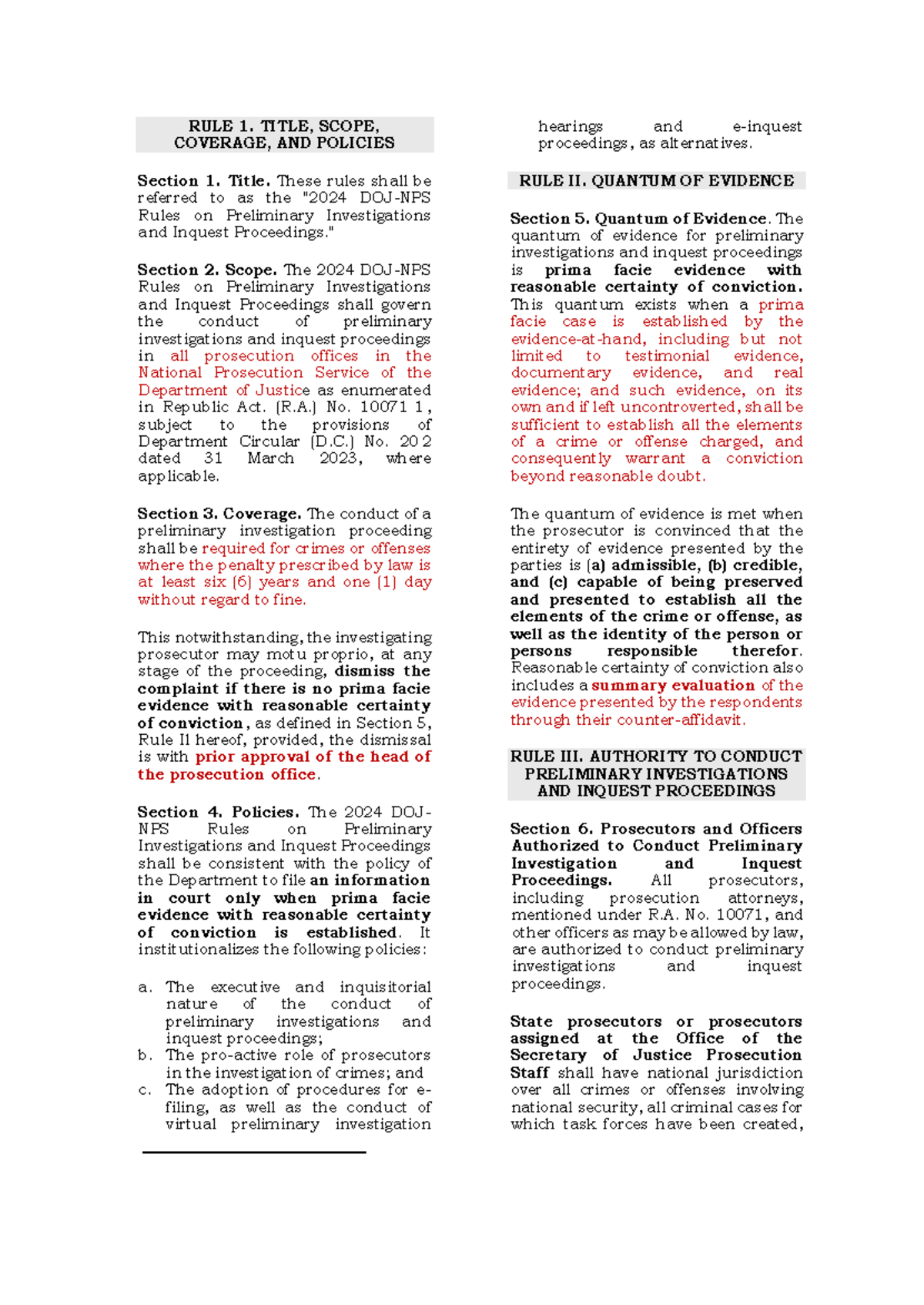 2024 DOJ-NPS Rules on Preliminary Investigations & Inquests Notes - Studocu