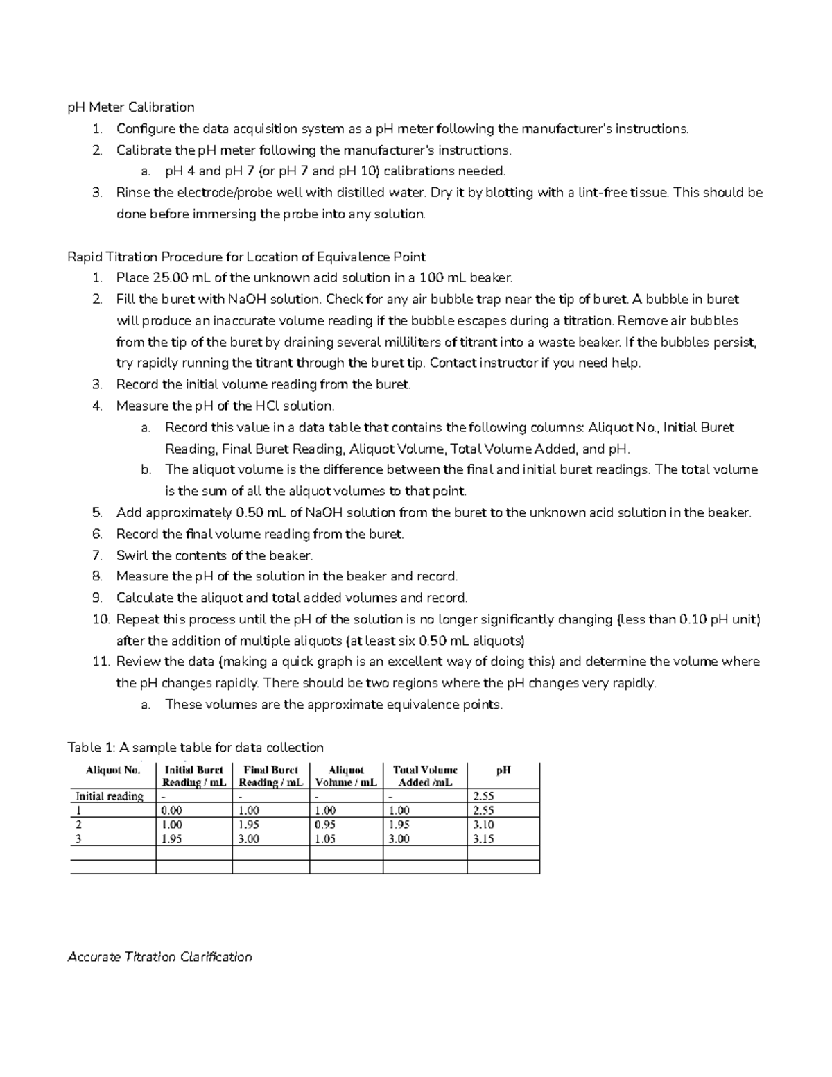 Lab 7 Procedures - pH Meter Calibration 1. Configure the data ...