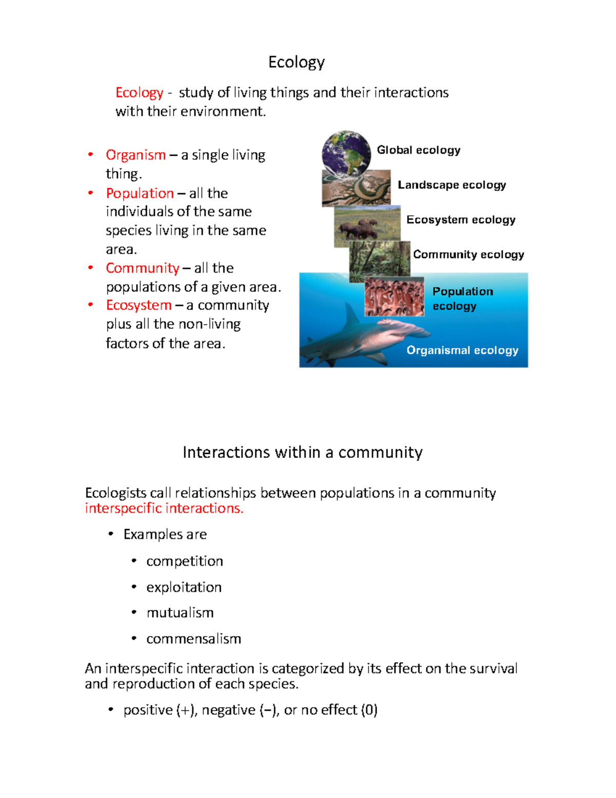 32 - Ecol Interactions - Ecology Ecology - study of living things and ...