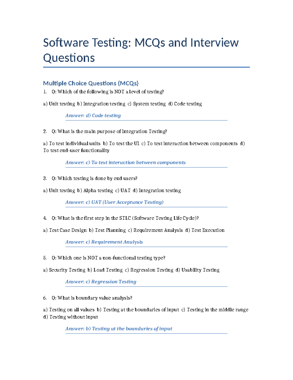 Software Testing: MCQs & Interview Questions (ST101) - Studocu