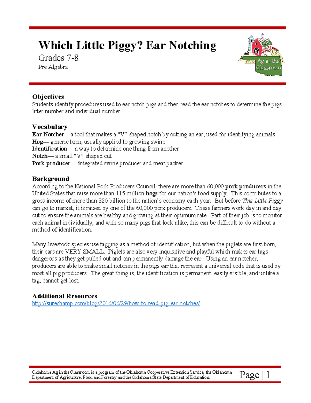 Ear notching - Which Little Piggy? Ear Notching Grades 7- Pre Algebra ...