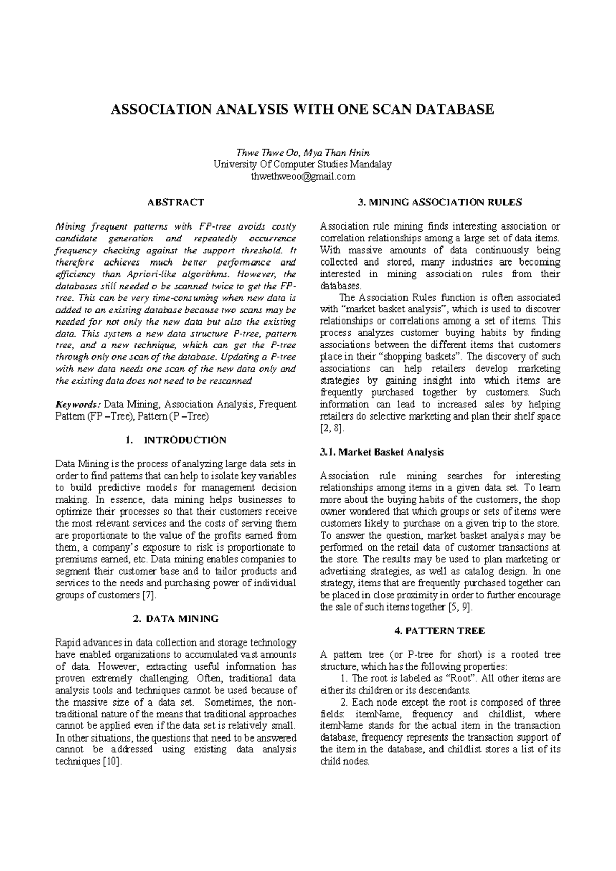 002 - Paper - ASSOCIATION ANALYSIS WITH ONE SCAN DATABASE Thwe Thwe Oo ...