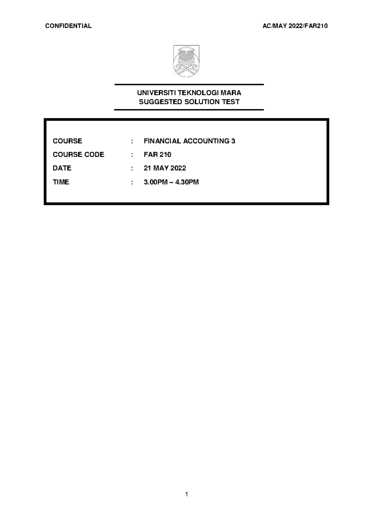 Suggested Solutions for FAR 210 Financial Accounting - May 2022 - Studocu