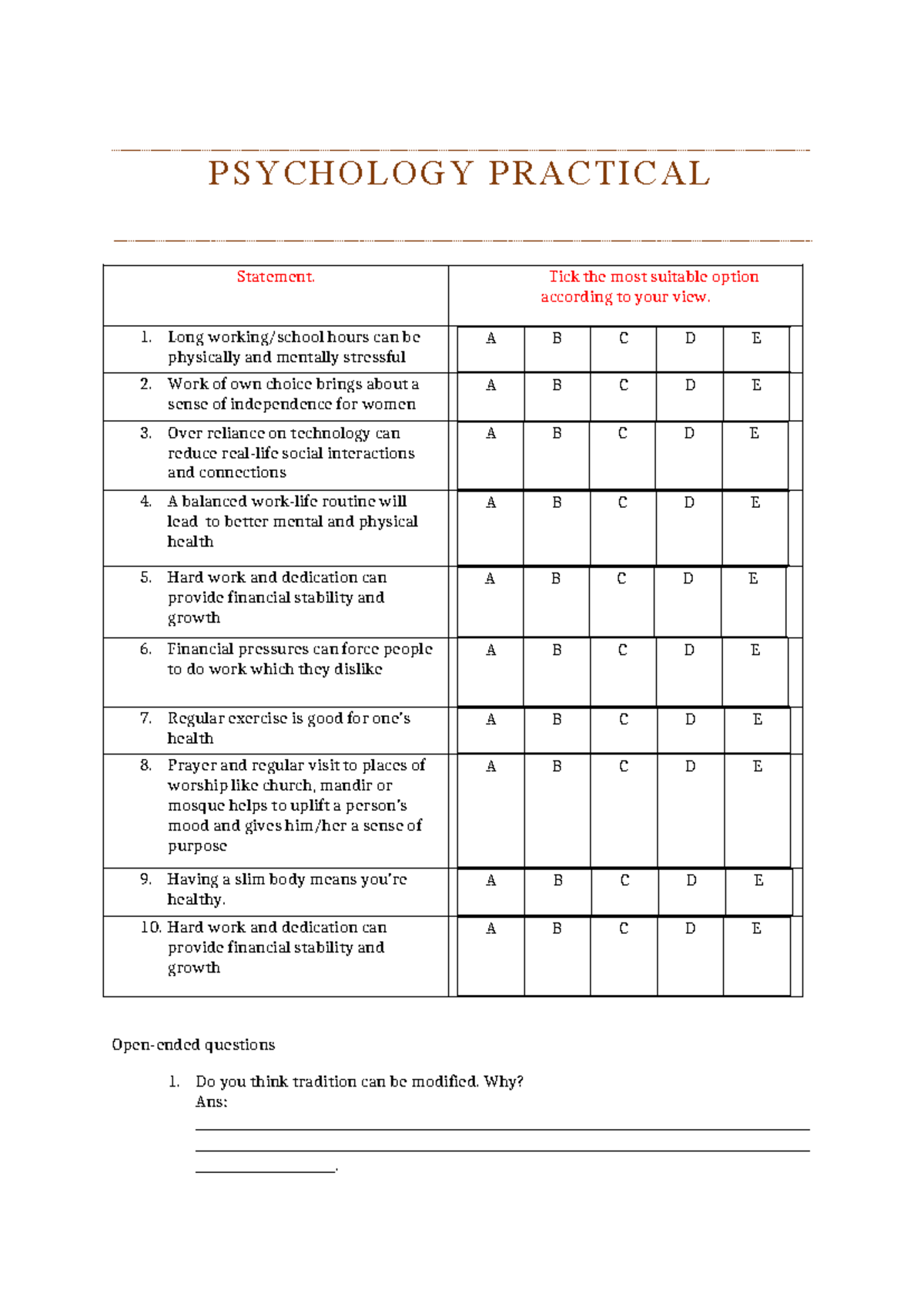 PSY 101 Psychology Practical: Statement Evaluation and Analysis - Studocu