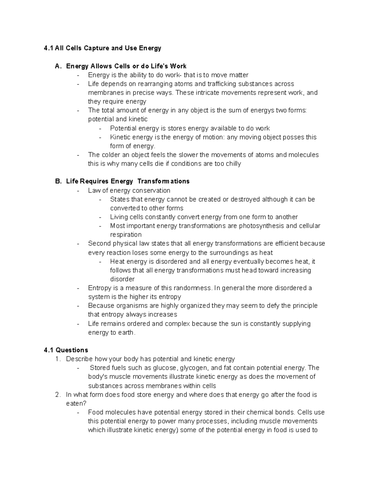 BISC 4.1 Chapter 4.1: Energy Use and Transformations in Cells - Studocu