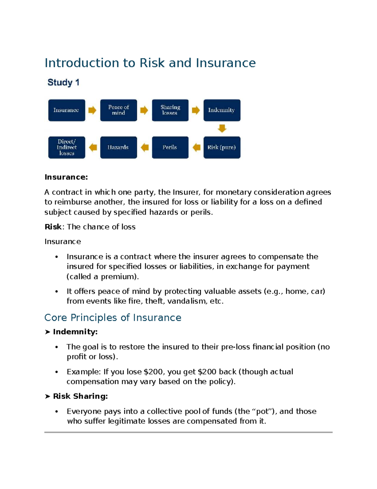 RMGT- Chapter 1: Introduction to Risk and Insurance Concepts - Studocu