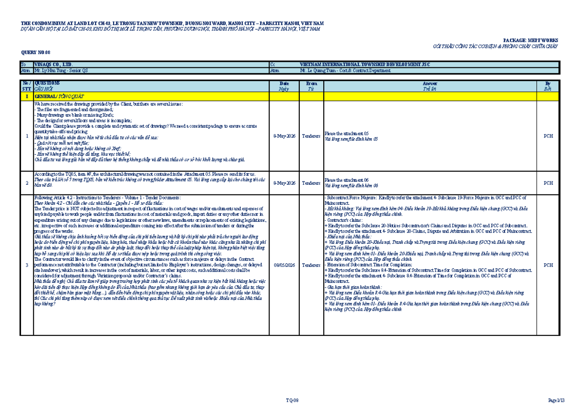 PCH MEPF WORKS QUERY NO.08: Clarifications for Tender Documents - Studocu