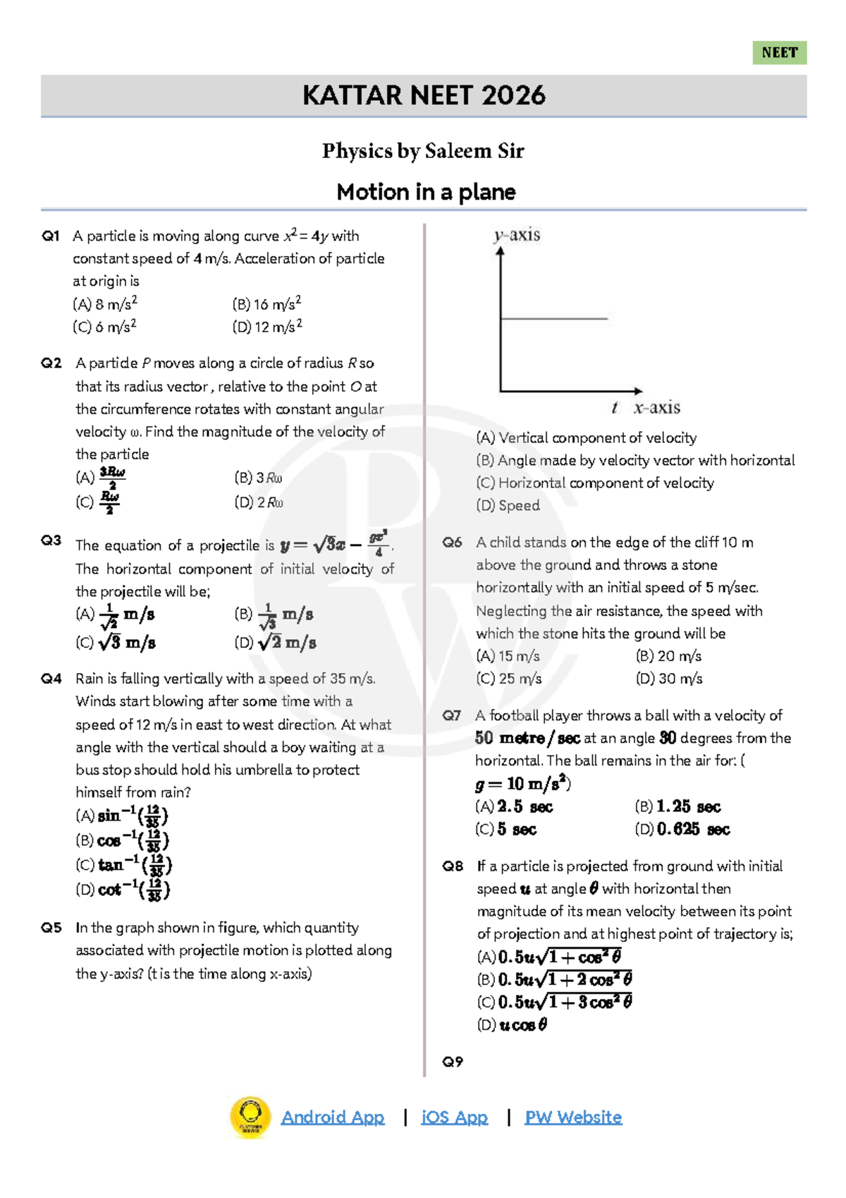 Motion in a Plane - NEET 2026 Physics Study Guide - Studocu
