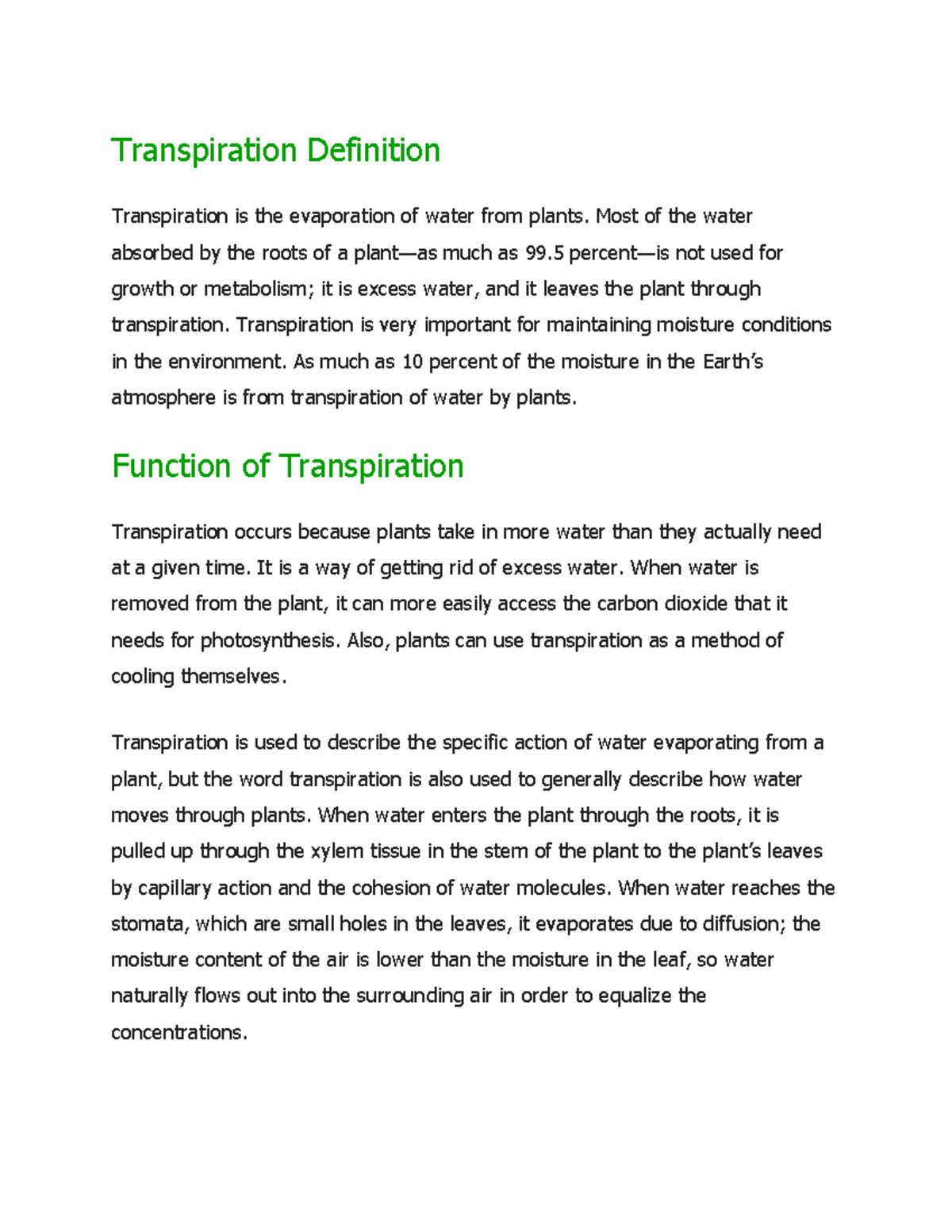Transpiration Explained: Definition and Key Functions in Plants - Studocu