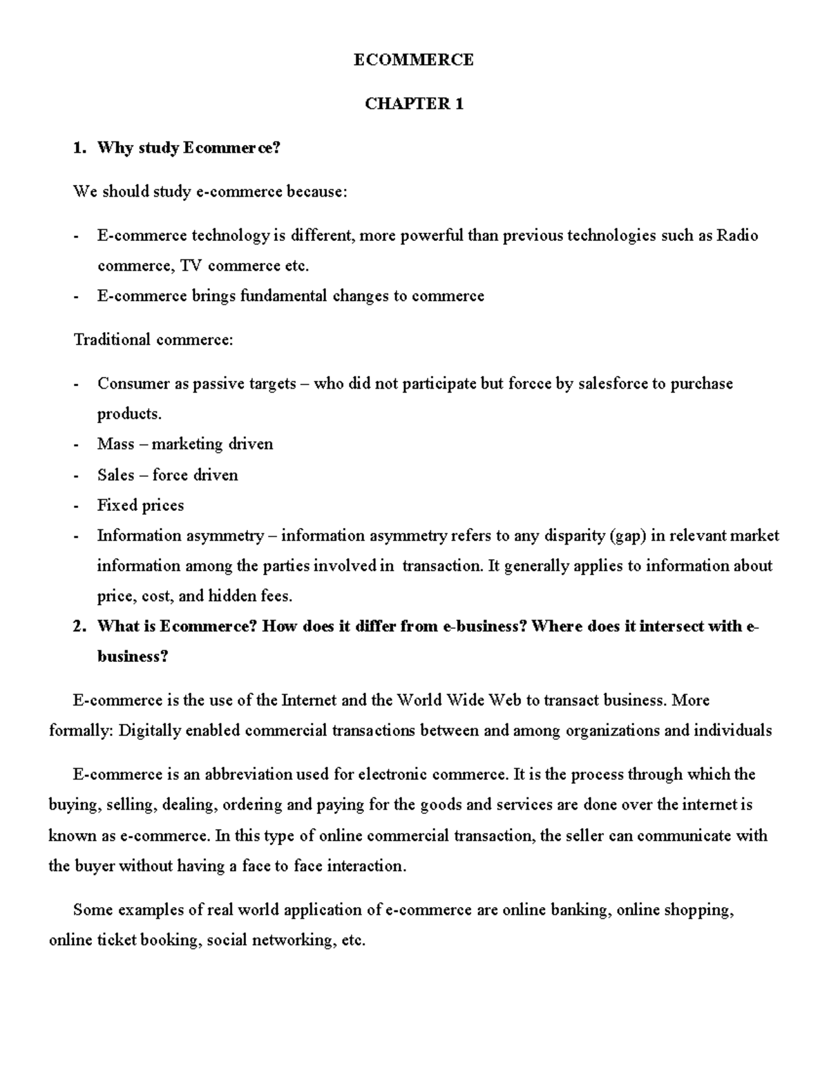 Ecommerce Study Notes - ECOM101: Chapter 1 Overview and Insights - Studocu
