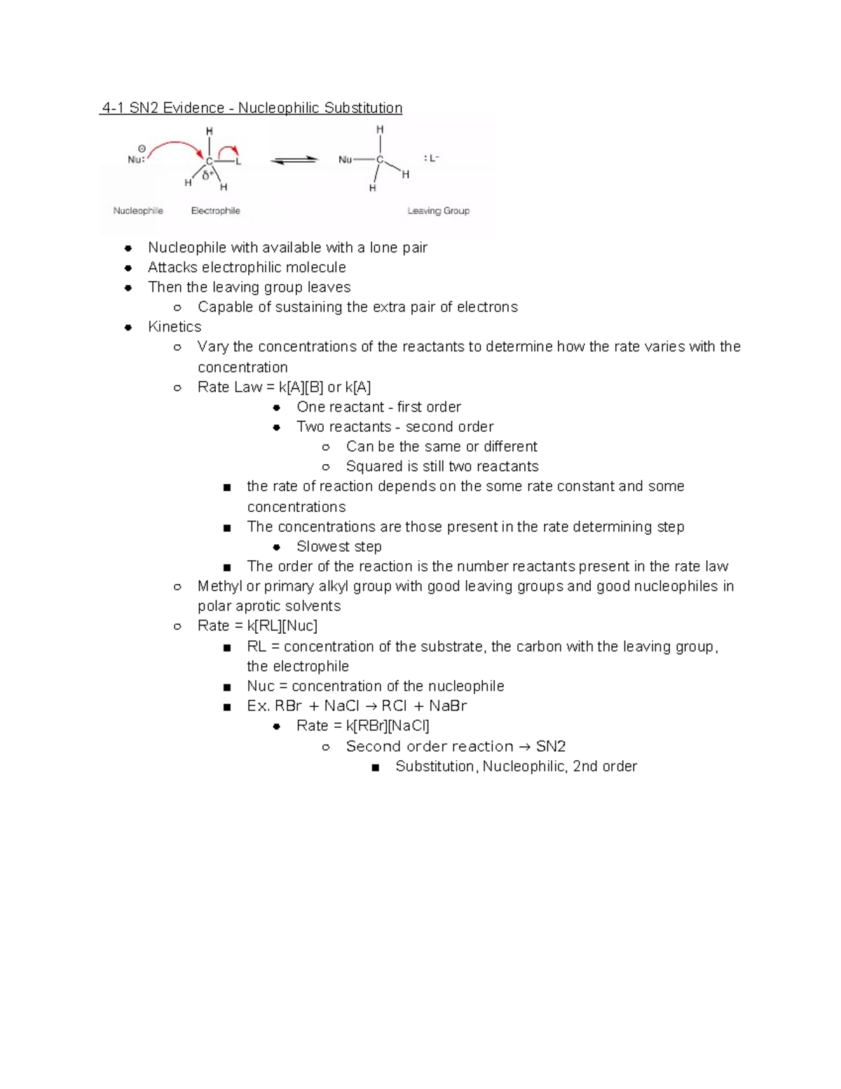 Chapter 4 Notes: SN2, Carbocations, & Elimination Reactions - Studocu
