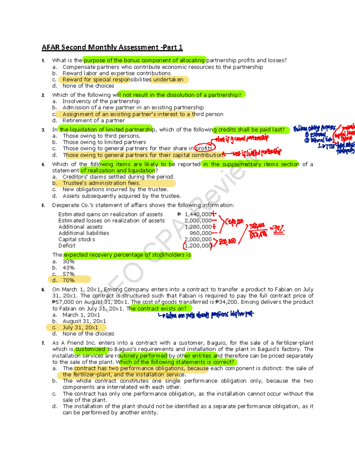 AFAR 2nd Monthly Assessment: Key Concepts & Questions Review - Studocu
