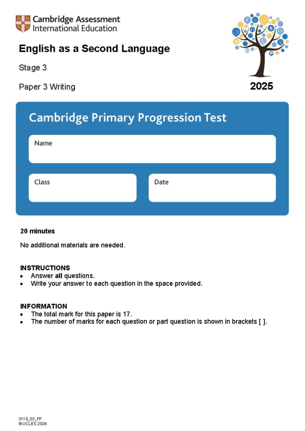 ESL Stage 3 Paper 3 Writing Exam 2025 - 20 Min Instructions - Studocu