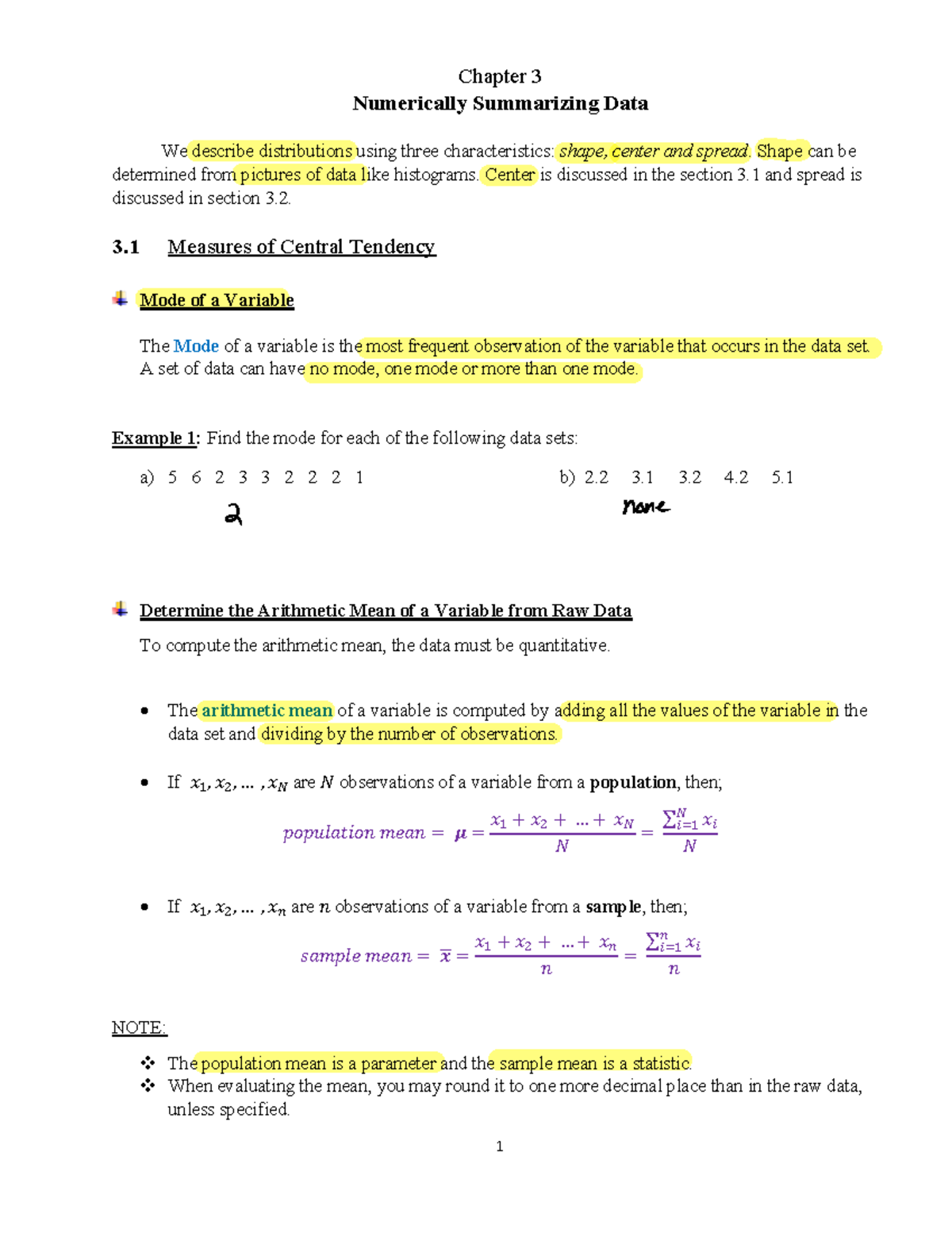 Chapter 3 Lecture Notes: Summarizing Data Techniques in Stats - Studocu